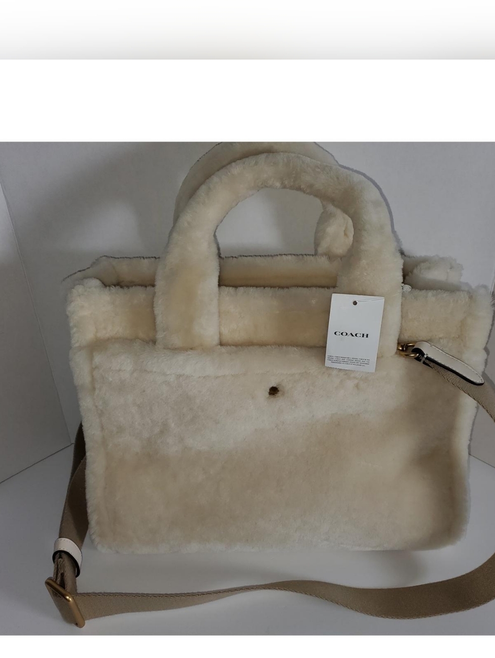 Coach Cream Shearling Tote Bag with Adjustable Strap 26 - Picture 2 of 8